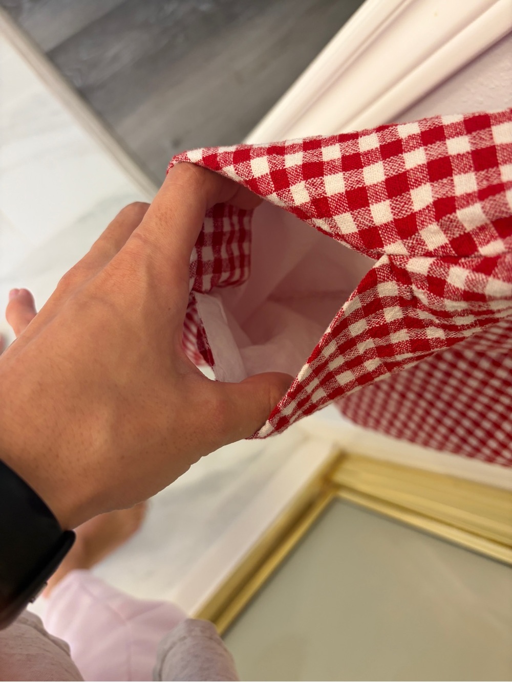 Red Gingham V-Neck Women’s Dress - Picture 5 of 5